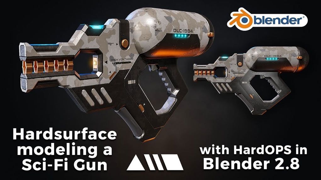 Blender科幻游戏激光枪硬表面建模完整制作视频教程 Hardsurface modeling a Sci-Fi Gun with HardOPS in Blender 2.8Blender,Blender教程 - 趣光影 www.aeown.com