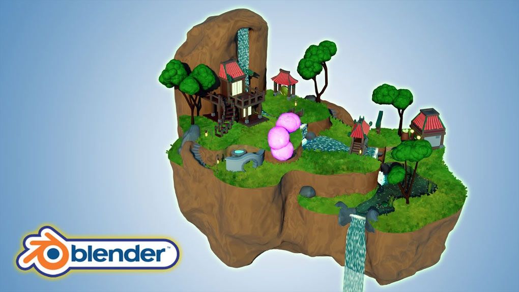 Blender吉卜力艺术风格东方岛场景制作视频教程 中文字幕 Blender Beginners 3D Model Guide Oriental Stylized SceneBlender,Blender教程 - 趣光影 www.aeown.com