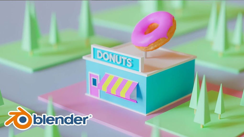 Blender卡通甜甜圈商店场景实例制作视频教程 Blender 3D Easy Cartoon Donut Shop SceneBlender,Blender教程 - 趣光影 www.aeown.com