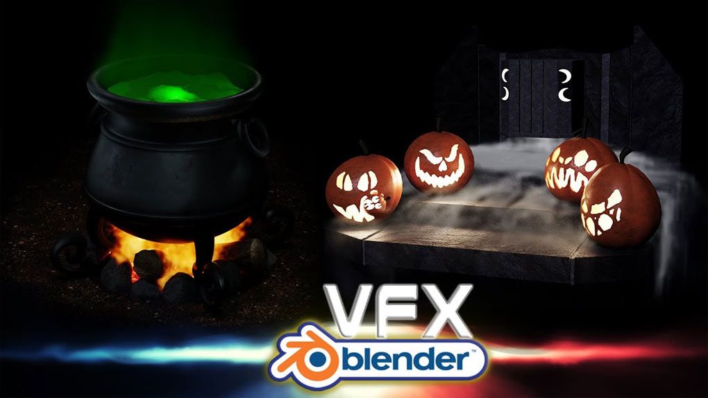 Blender万圣节场景液体烟火VFX特效实例制作视频教程 中文字幕 Amazing 3D Blender VFX Liquid Smoke &amp; Fire Training CourseBlender,Blender教程 - 趣光影 www.aeown.com