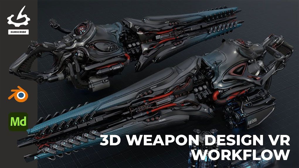 Blender 3D游戏武器VR设计工作流程视频教程 3D Weapon Design VR Workflow with Bryant Momo KoshuBlender,Blender教程,从0开始学Blender - 趣光影 www.aeown.com