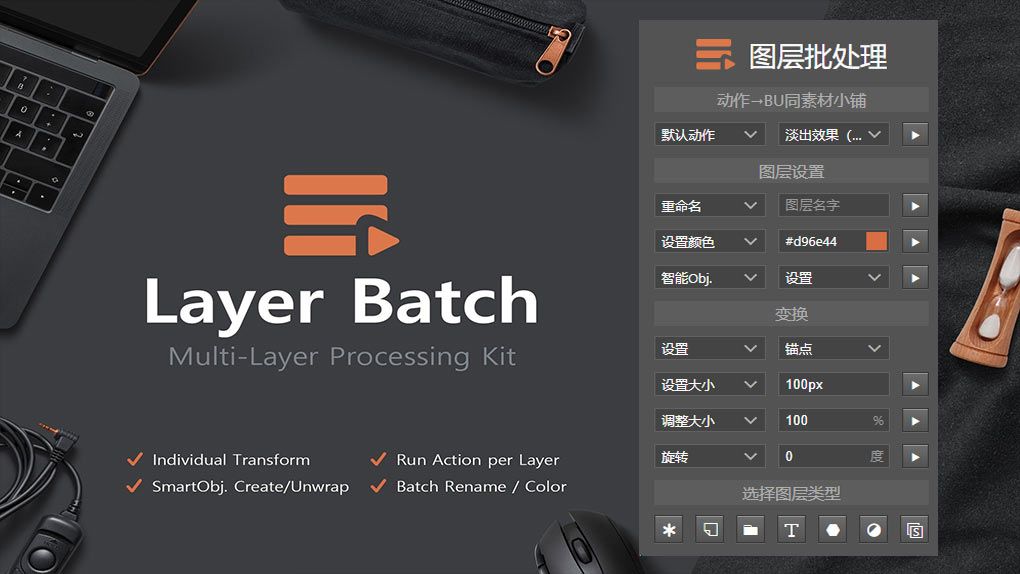 PS图层批处理拓展插件 Layer Batch Processing Kit 中文汉化版PS插件,PS汉化插件,PS滤镜 - 趣光影 www.aeown.com