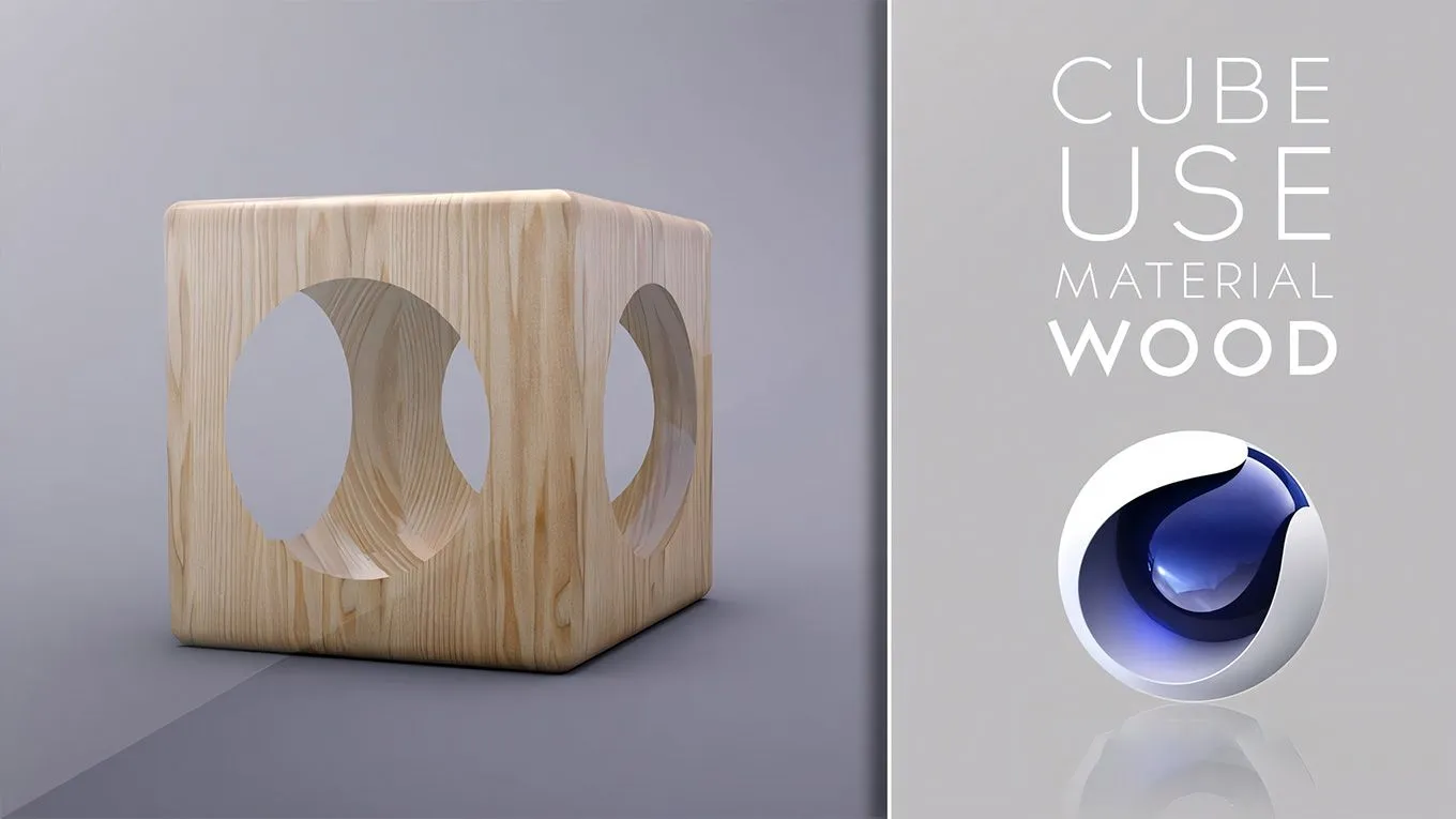 C4D立方器镂空建模木纹材质视频教程 Cube use material wood Cinema 4D Tutorial - 趣光影 www.aeown.com