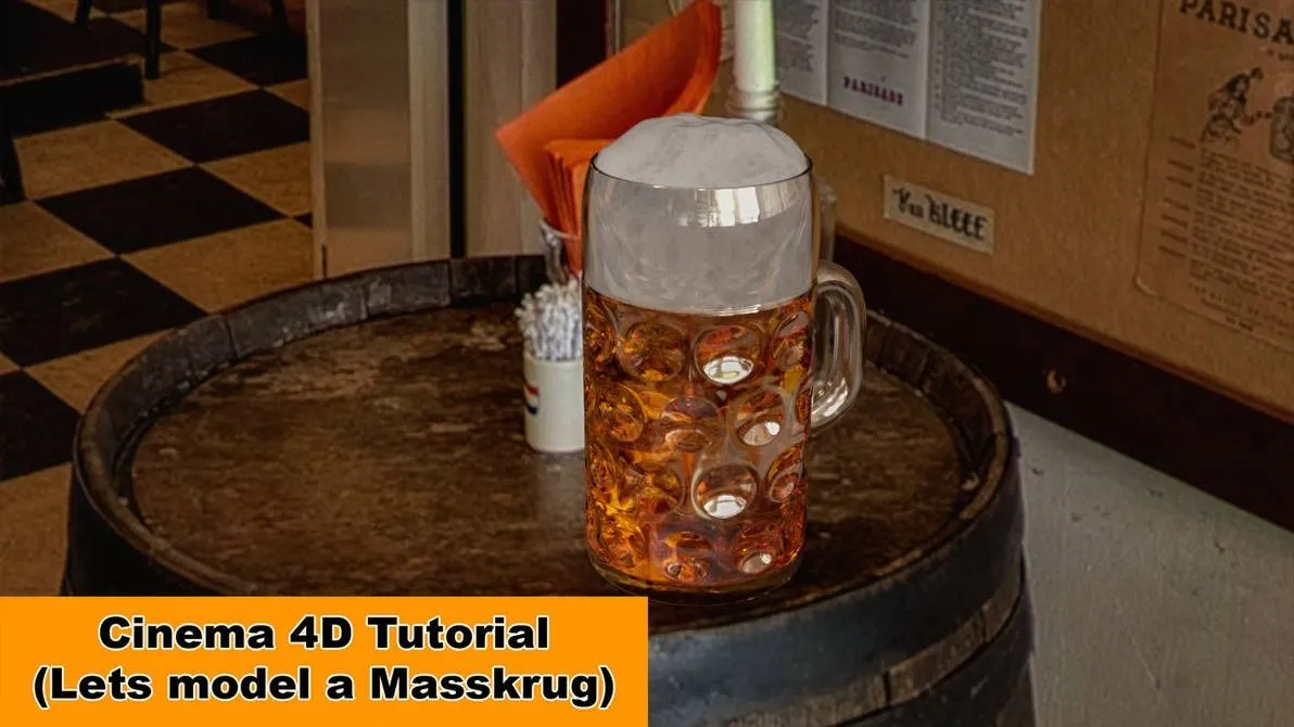 C4D玻璃杯啤酒建模材质渲染视频教程 Lets model a Masskrug Cinema 4D TutorialC4D入门,C4D基础教程,C4D教程,C4D自学课程,Cinema 4D - 趣光影 www.aeown.com