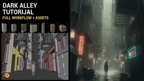 Blender制作黑暗小巷电影级工作流程视频教程 Dark Alley, Full Blender Cinematic Workflow + 300 assets