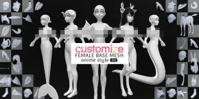 Bledner插件-106个自定义动漫女性童话角色3D模型 Customize Female Base Mesh-Anime Style