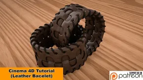 C4D皮革手环腰带建模材质渲染视频教程 Leather Bracelet Cinema 4D Tutorial