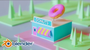 Blender卡通甜甜圈商店场景实例制作视频教程 Blender 3D Easy Cartoon Donut Shop Scene