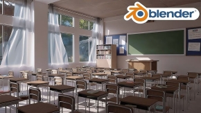 Blender逼真教室课堂场景实例制作视频教程 中文字幕 3D Classroom Environment Creation