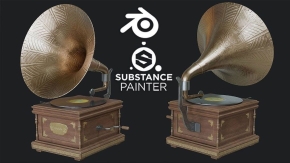 Blender与SP老式留声机建模与纹理实例制作视频教程 Creating a Gramophone in Blender and Substance Painter