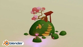 Blender卡通日本小岛低聚场景实例制作视频教程 Create A Low-Poly Japanese Scene In Blender