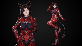 可爱赛博朋克猫女孩3D模型Unreal Engine游戏素材资源 Cosmo Cat Girl - Game Ready