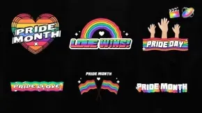 6个彩虹条变换贴纸动态背景文字标题动画FCPX插件 Pride LGBTQ Titles Pack