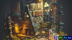 Blender神秘小屋完整实例制作训练视频教程 Mystery Shack - Stylized 3D Diorama - Tutorial