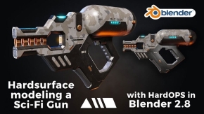 Blender科幻游戏激光枪硬表面建模完整制作视频教程 Hardsurface modeling a Sci-Fi Gun with HardOPS in Blender 2.8