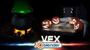 Blender万圣节场景液体烟火VFX特效实例制作视频教程 中文字幕 Amazing 3D Blender VFX Liquid Smoke & Fire Training Course