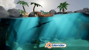 Blender 2.9热带海岛水景完整实例制作视频教程 Blender 2.9 Design & Render a Stylized Water Scene